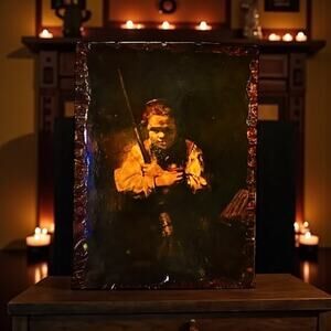 Rembrandt Girl with a Broom Lacquered Art Panel-Haunting Vintage Portrait-Moody